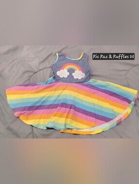 Rainbow Stripe Twirl Dress with Applique
